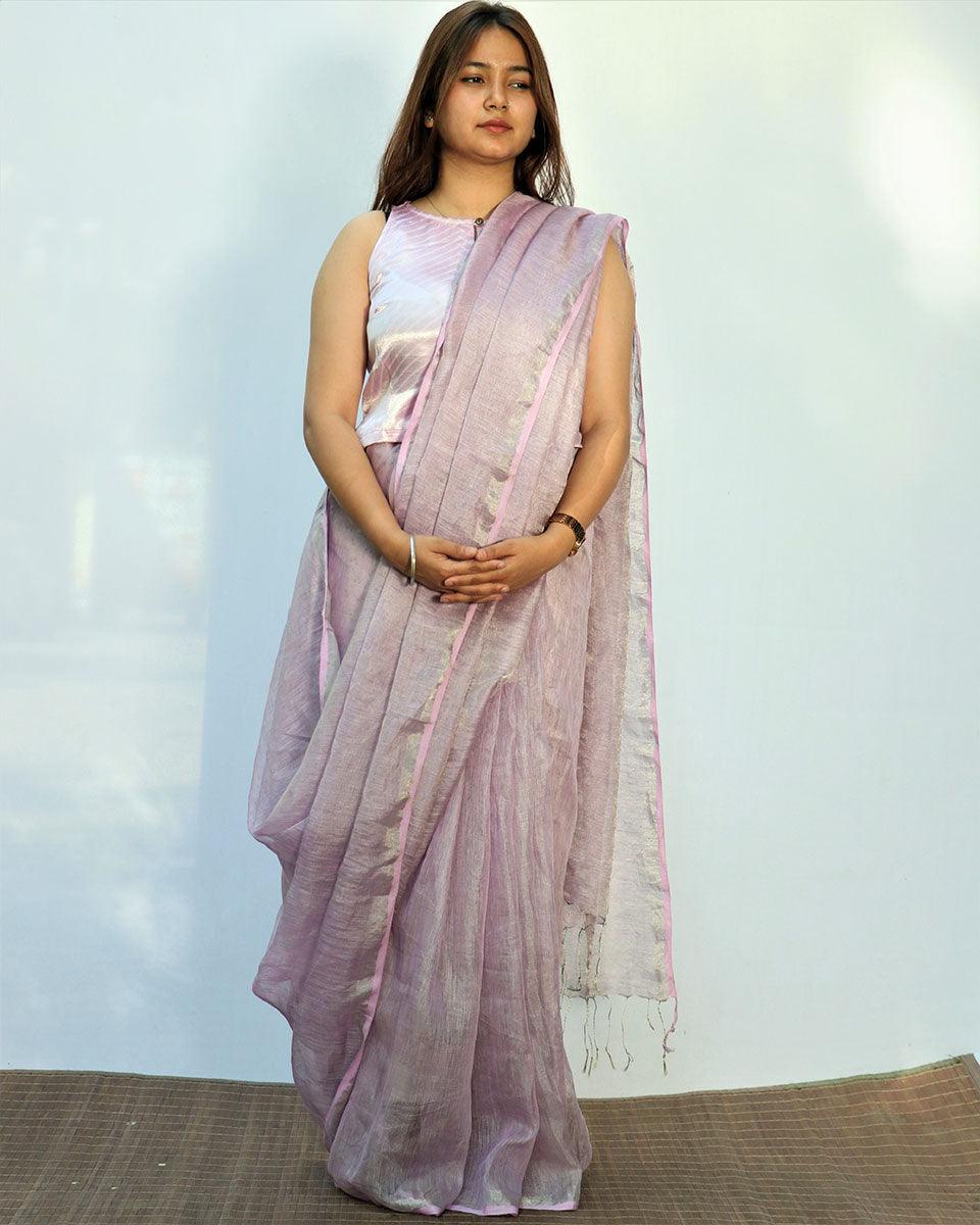 Linen saree | Linen zari saree | Linen saree online | Chidiyaa