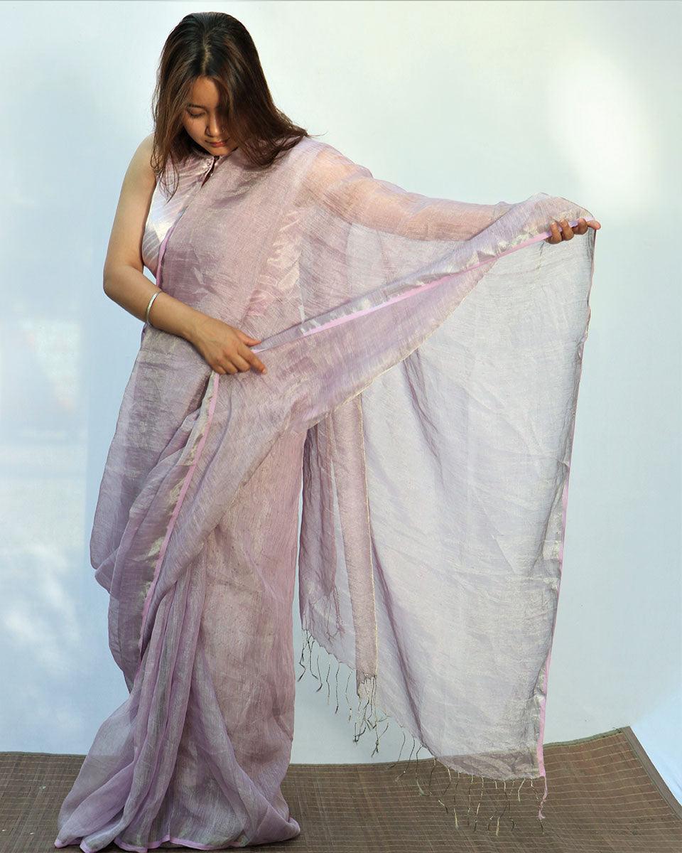 Linen saree | Linen zari saree | Linen saree online | Chidiyaa