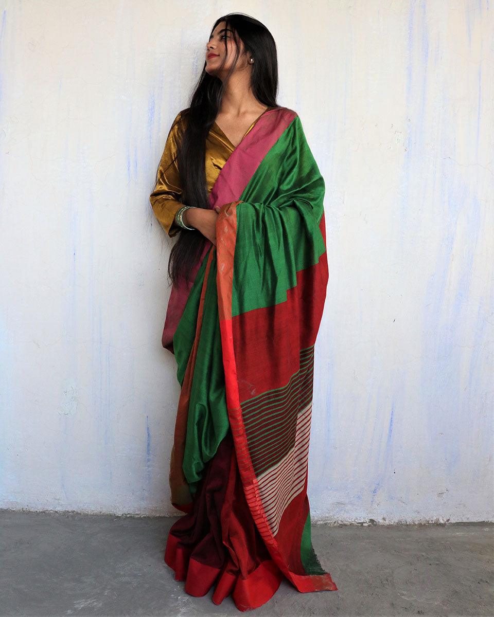 Iqraar Handwoven Pure Cotton Viscose Saree - Holi