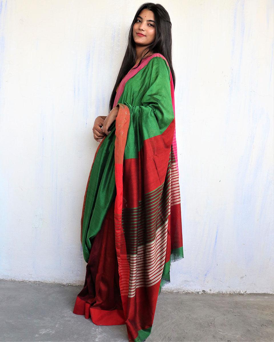 Iqraar Handwoven Pure Cotton Viscose Saree - Holi