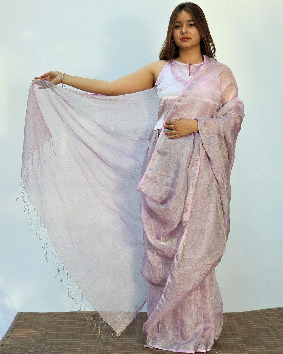 Linen saree | Linen zari saree | Linen saree online | Chidiyaa