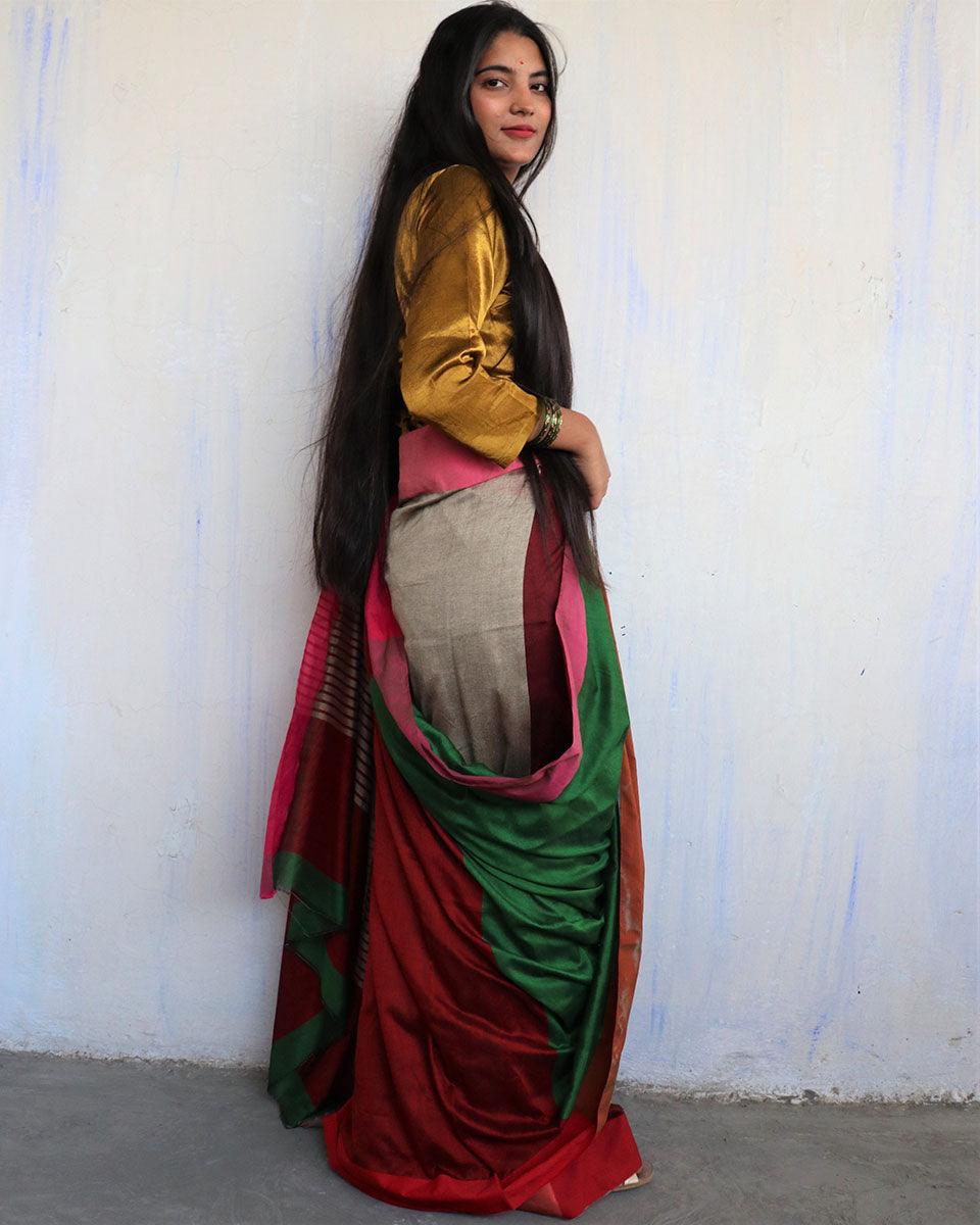 Iqraar Handwoven Pure Cotton Viscose Saree - Holi