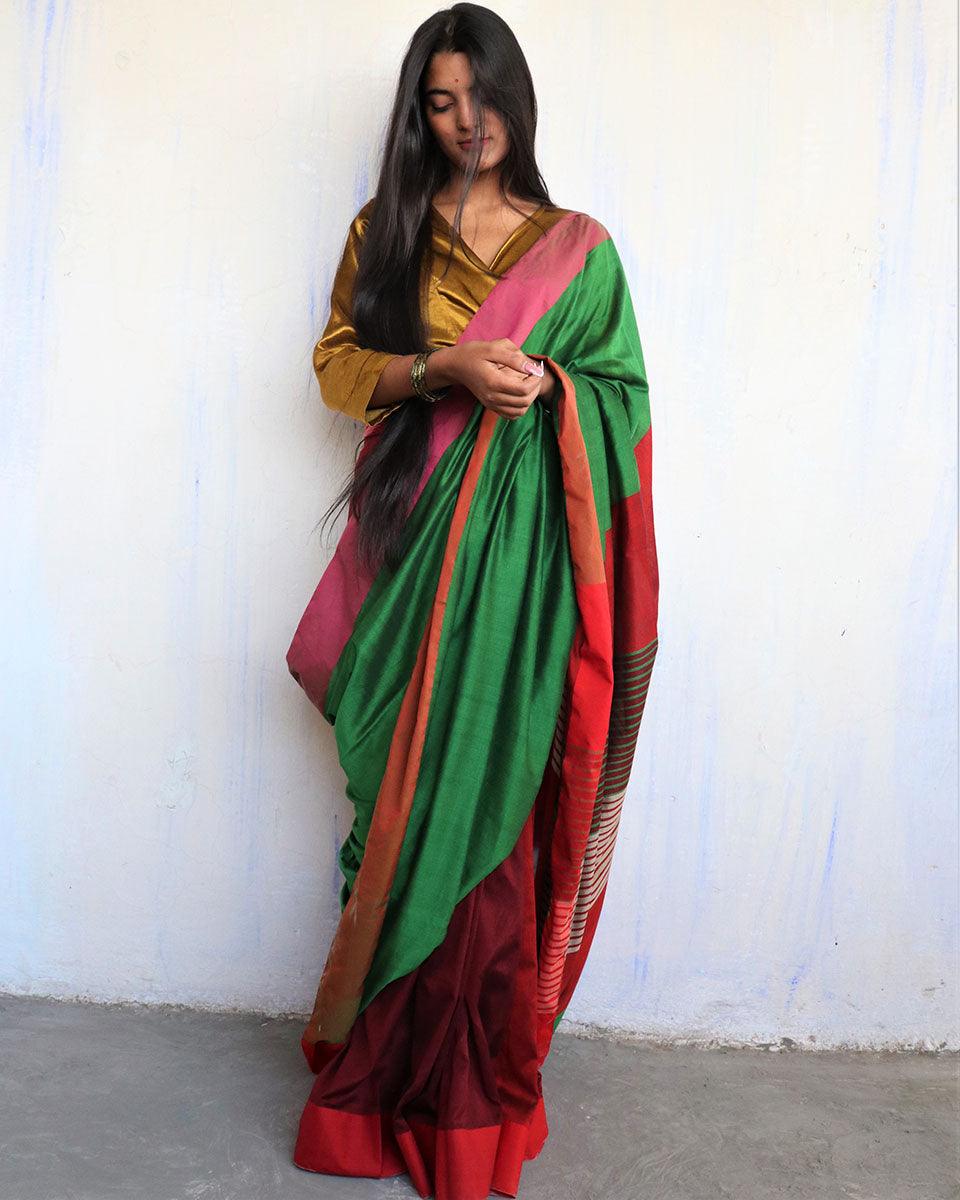 Iqraar Handwoven Pure Cotton Viscose Saree - Holi