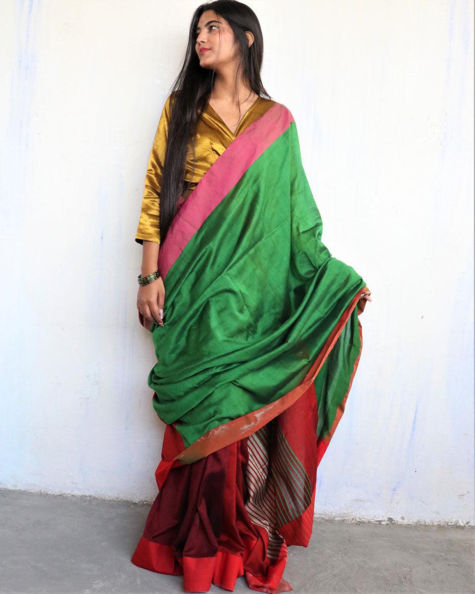 Iqraar Handwoven Pure Cotton Viscose Saree - Holi