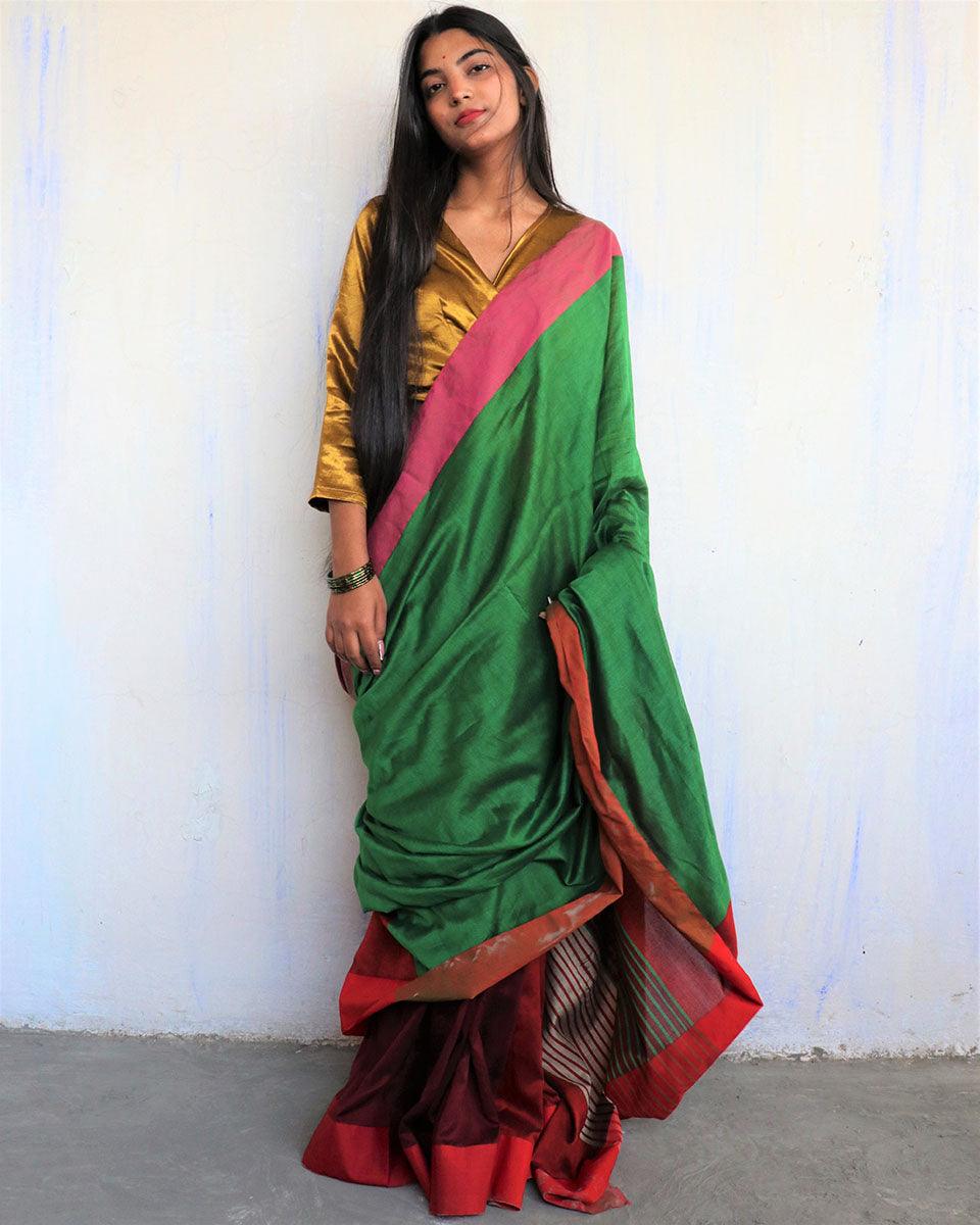 Iqraar Handwoven Pure Cotton Viscose Saree - Holi