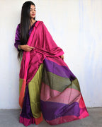 Ahona Handwoven Pure Cotton Viscose Saree - Holi