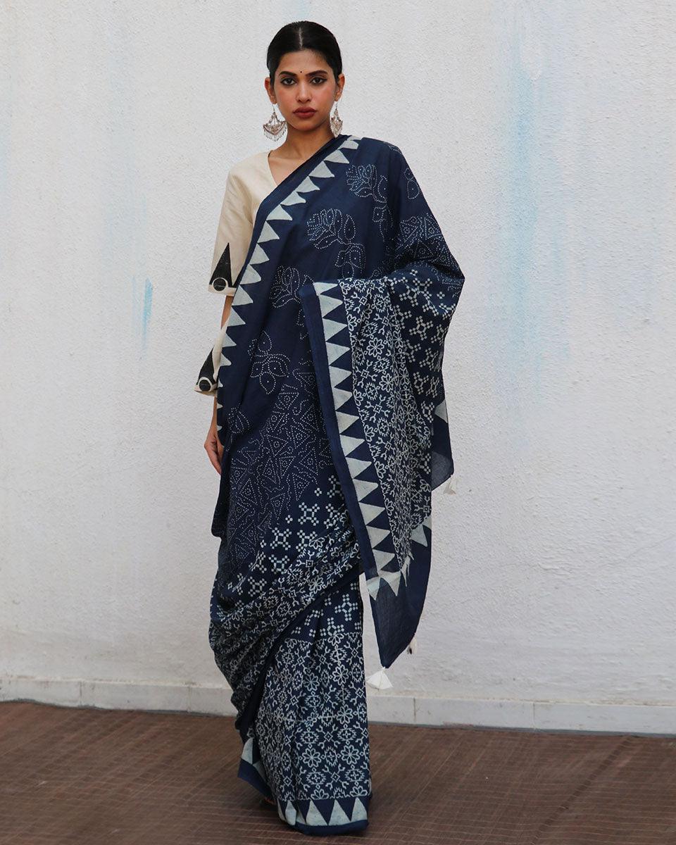 Augusta Blockprinted Cotton Saree - NOMAD