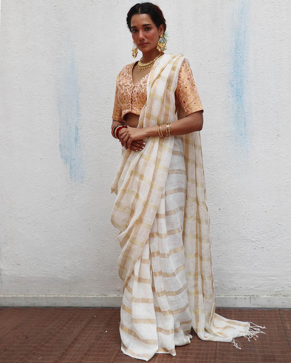 saree for farewell | saree half saree | linen sarees online


