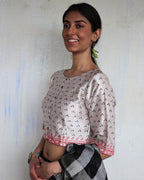 Noor Ivory Hand Blockprinted Mashru Silk Blouse-Yesterday