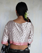 Noor Ivory Hand Blockprinted Mashru Silk Blouse-Yesterday