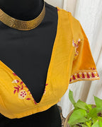 Yellow Handblock Printed Chanderi Silk Blouse - Love Despite