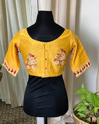 Yellow Handblock Printed Chanderi Silk Blouse - Love Despite