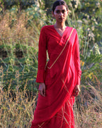Red Blockprinted Modal Silk Saree - Rang