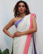 Katyayani Ivory Handwoven Linen Cotton Jamdani Saree - Uma