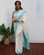 Sadhana Ivory Handwoven Linen Cotton Jamdani Saree - Uma