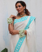 Sadhana Ivory Handwoven Linen Cotton Jamdani Saree - Uma