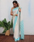 Sadhana Ivory Handwoven Linen Cotton Jamdani Saree - Uma