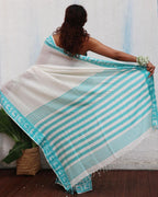 Sadhana Ivory Handwoven Linen Cotton Jamdani Saree - Uma