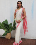 Chitra Ivory Handwoven Linen Cotton Jamdani Saree - Uma