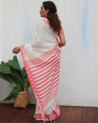 Chitra Ivory Handwoven Linen Cotton Jamdani Saree - Uma