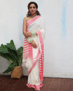 Chitra Ivory Handwoven Linen Cotton Jamdani Saree - Uma