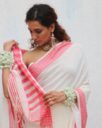 Chitra Ivory Handwoven Linen Cotton Jamdani Saree - Uma