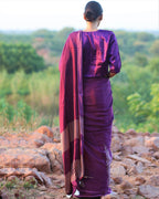 Purple Blockprinted Modal Silk Saree - Rang