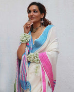 Savitri Ivory Handwoven Linen Cotton Jamdani Saree - Uma