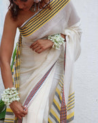 Gauri Ivory Handwoven Linen Cotton Jamdani Saree - Uma