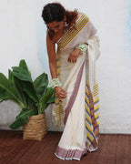 Gauri Ivory Handwoven Linen Cotton Jamdani Saree - Uma