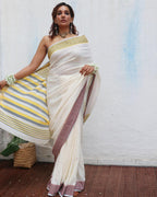 Gauri Ivory Handwoven Linen Cotton Jamdani Saree - Uma