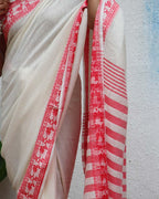 Trinetra Ivory Handwoven Linen Cotton Jamdani Saree - Uma