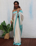 Abhaya Ivory Handwoven Linen Cotton Jamdani Saree - Uma