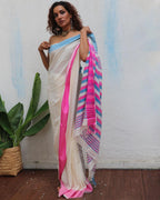 Sadhvi Ivory Handwoven Linen Cotton Jamdani Saree - Uma