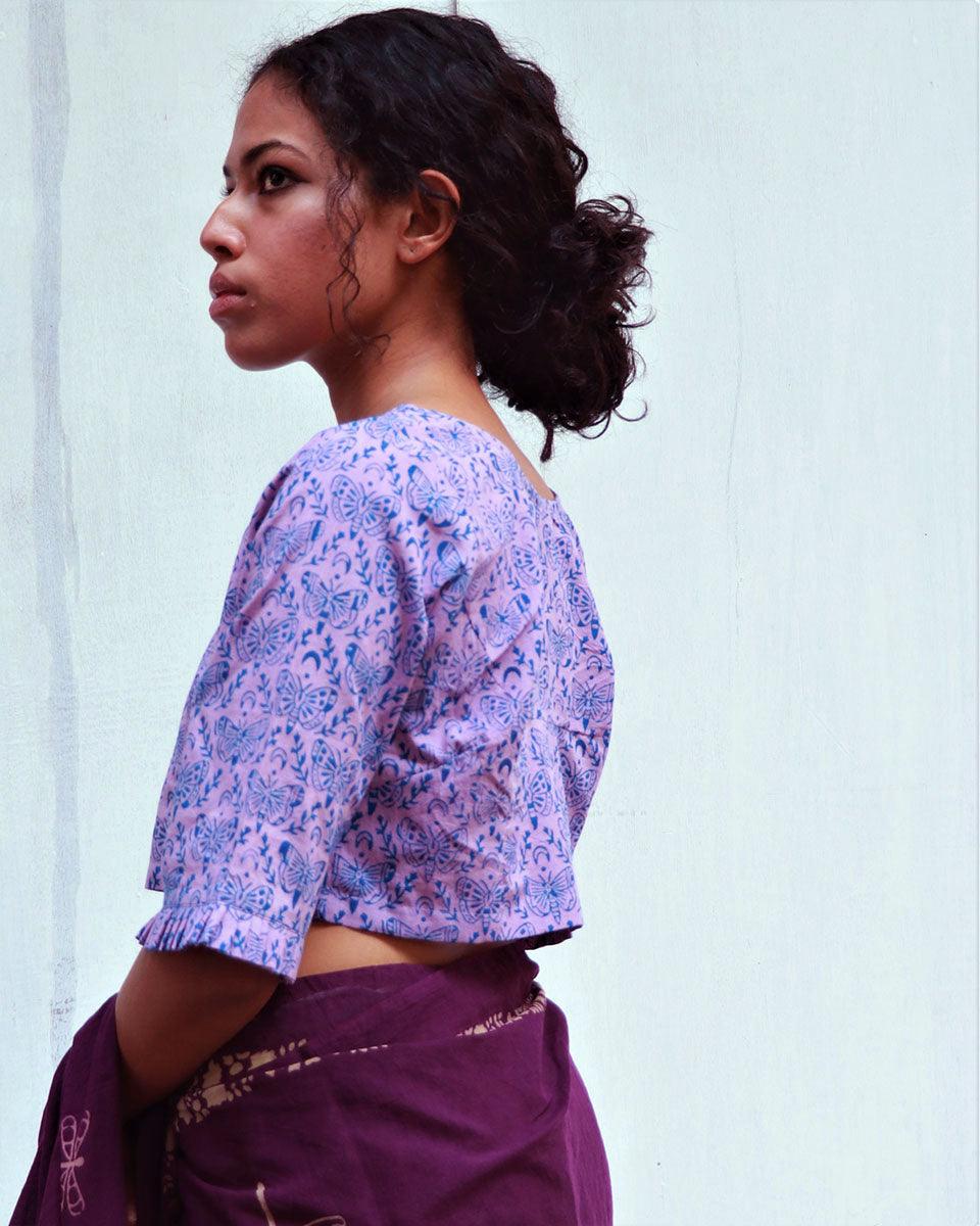 Arden Hand Block-Printed Cotton Blouse - Fmtm