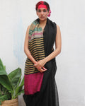 Vajrangi Black Handwoven Linen Saree - Kaali