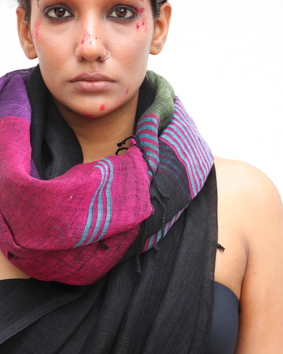 Brahmi Black Handwoven Linen Saree - Kaali