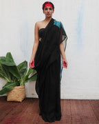 Virupakshi Black Handwoven Linen Saree - Kaali