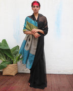 Virupakshi Black Handwoven Linen Saree - Kaali