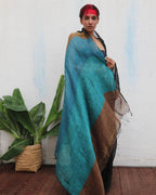 Mahamaya Black Handwoven Linen Saree - Kaali