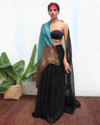 Mahamaya Black Handwoven Linen Saree - Kaali