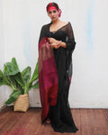 Maheshwari Black Handwoven Linen Saree - Kaali