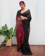 Maheshwari Black Handwoven Linen Saree - Kaali