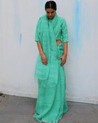 Seafoam Breeze Handwoven Linen Saree - Everyday Beautiful