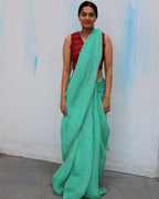 Seafoam Breeze Handwoven Linen Saree - Everyday Beautiful