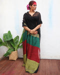 Yogini Black Handwoven Linen Saree - Kaali