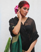 Yogini Black Handwoven Linen Saree - Kaali