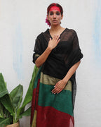 Yogini Black Handwoven Linen Saree - Kaali
