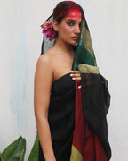Yogini Black Handwoven Linen Saree - Kaali