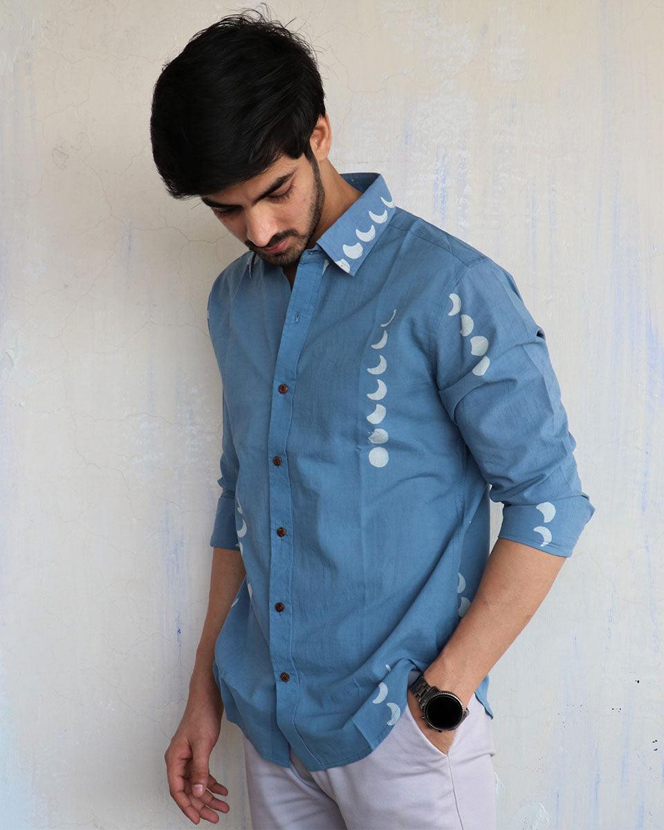 Cotton Men's shirt | Men Shirt Blue | Shirt Poses Men | Chidiyaa
